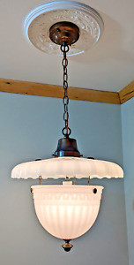 218 Antique Vintage 30 S 40 S Ceiling Light Lamp Fixture Glass Shade Chandelier