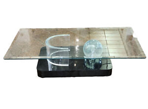 Rare 80 S Modernist Lucite Globe Ball And Geometric Glass Coffee Table