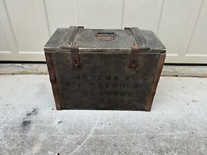 Vintage Painted Wood Chest Foot Locker Tool Storage Stenciled Box Trunk Maine