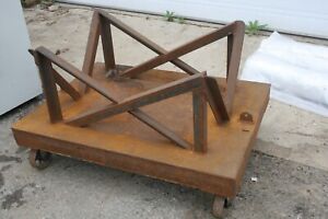 Vintage Industrial Warehouse Cart With Cradle And Steel Wheels