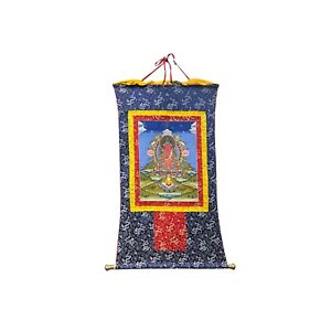 Tibetan Print Fabric Trim Amitayus Buddha Art Wall Scroll Thangka Ws3811