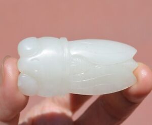 1900 S Chinese White Jade Nephrite Carved Cicada Bug Insect Plaque Pendant