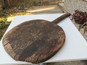 Old Antique Primitive Wooden Wood Bread Board Dough Plate Shovel Handle Massive