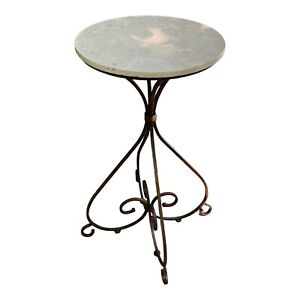 Art Nouveau Iron Based Marble Top Jardin Garden Table Pedestal 42 X 21 Round