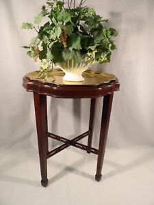 Vintage Ethan Allen Georgian Court Scalloped Brass Tray Accent Table 11 3031
