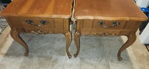 Rare Pair Of French Provincial Style Walnut Mersman 66 2 End Tables