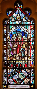 Antique Gothic Church Stained Glass Window 24x65 Christ Blessing The Children