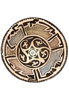 Antique Islamic Nishapur Crackled Pottery Bowl Replica Geometric Design Arabic