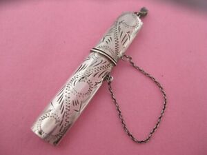 Vintage Sterling Silver Needle Case For Chatelaine Necklace Engraved Designs