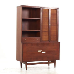 Merton Gershun For American Of Martinsville Mid Century Walnut And Cane Bookcase