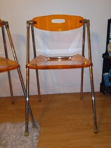 2 Vintage Original Giancarlo Pinetti Orange Lucite Folding Chairs Rare