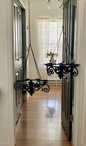 Vintage 4 Arm Cast Iron 8 Candle Holder Chandelier 19 Hanging Chain Hook 2 Avai