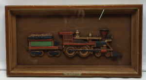 Vintage Framed Wood Carved Iron Horse Train