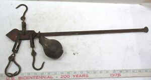 Vintage Steelyard Pea Scale Hand Forged Iron 4 Hooks 150