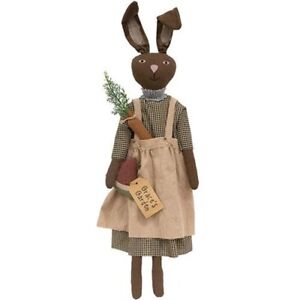 New Primitive Country Grace Carrot Garden Bunny Doll Brown Rabbit Figure