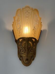 Antique Art Deco Chandelier Wall Sconce Glass Slip Shade Consolidated Glass Co 