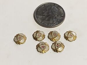 Antique Buttons Set Of Six Tiny Hand Painted French W Hand Painted Roses