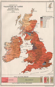 British Isles Comparative Land Valuation Rental Values Bartholomew 1904 Map