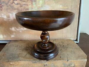Antique English Victorian Oak Wood Pedestal Bowl Comport Circa 1900