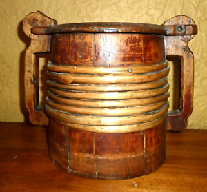 Antique Large 1800s Swedish Ale Beer Tankard Wooden Staved Twig Wrapped