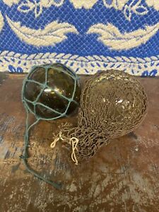 2 Vintage Floating Glass Fishing Net Buoy Ball Floats Brown Amber 4 