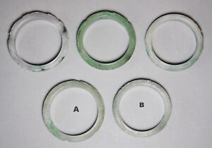 A Group Of 5 Chinese High Relief Green Icy White Jade Bangle Bracelets 