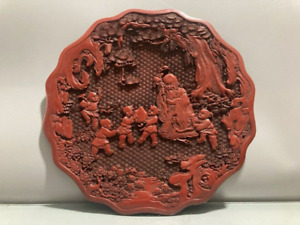 Chinese Red Iacquer Ware Hand Carved Exquisite Figures Story Plate 26265