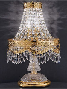 Vintage Cut Glass Crystal Brass Gilt Swirling Table Chandelier Light Lamp Vgc