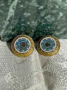 Pair Of Finely Enameled Antique Buttons 5 8 Round