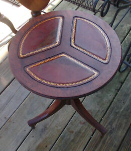 Mid Century Leather Top Inlay Round Table By Imperial