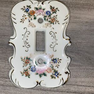 Antique Porcelain Single Light Switch Plate Cover Marked Japan