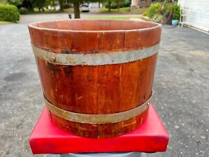 Antique Wooden Old Staved Metal Banded Barrel Bucket Small Sized 