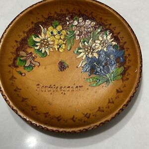 Vintage German Handpainted And Hand Carved Wooden Decorative Plate