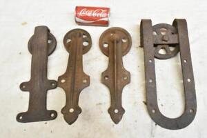 Lot Of 4 Antique Vintage Barn Door Trolley Rollers For Flat Wood Track Mix Lot