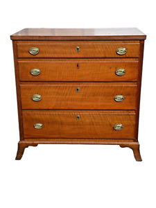 Hepplewhite Chest Of Drawers Dresser 1800 Tiger Walnut Reeded High French Feet