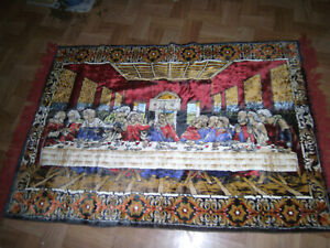 Last Supper Tapestry Huge Beautiful Velvet 39 X 60 Jesus 12 Apostles Wine Bread