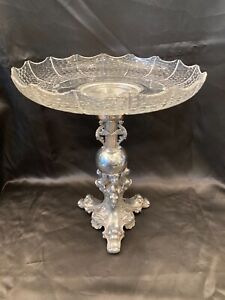 Antique Silver Plated Centre Piece With Cut Glass Bowl
