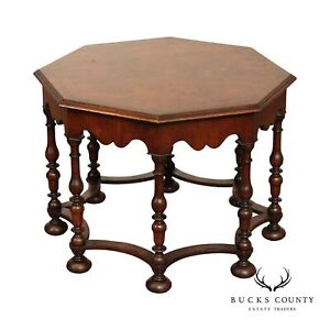 English William Mary Style Carved Walnut Octagonal Coffee Table