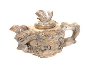 Vintage Unique Chinese Carved Stone Dragon Fish Teapot Highly Detailed Nice 