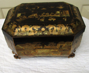 Vintage Chinese Export Lacquer Tea Caddy