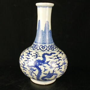 Chinese Blue White Porcelain Hand Painted Exquisite Dragon Pattern Vases 14916