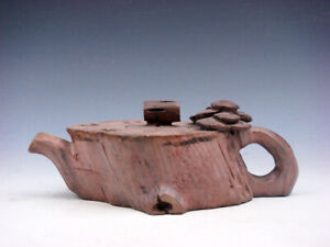 Vintage Solid Stone Hand Crafted Plum Blossom Tree Base Shaped Unique Teapot