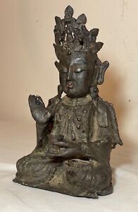 Antique 1600 S Ming Dynasty Chinese Bodhisattva Guanyin Bronze Statue Sculpture