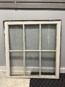 Vintage Wood Window Sash 6 Pane Glass Picture Frame Chic White Antique Salvage D