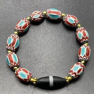 Beautiful Vintage Trade Chervan Glass Beads With Roman Glass Bead Bracelet