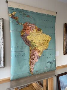 South America 1950 School Pull Down Wall Map Weber Costello On Canvas Roll