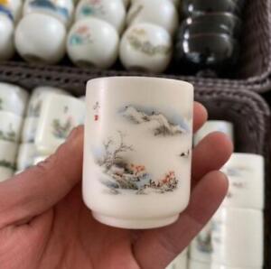 2 4 Chinese Jingdezhen Sheep Fat Jade Porcelain 90ml Winter Scenery Cup
