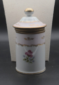 Antique Porcelain Apothecary Jar Lid Ornate White Pink Gold Rose Limoges Style 