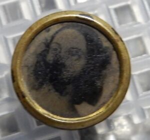 Antique Mourning Woman Gem Tintype Photo In Metal Button
