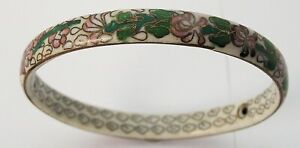 Vintage Antique Chinese Floral Cloisonn Enamel Bangle Bracelet 2 Side Enamel